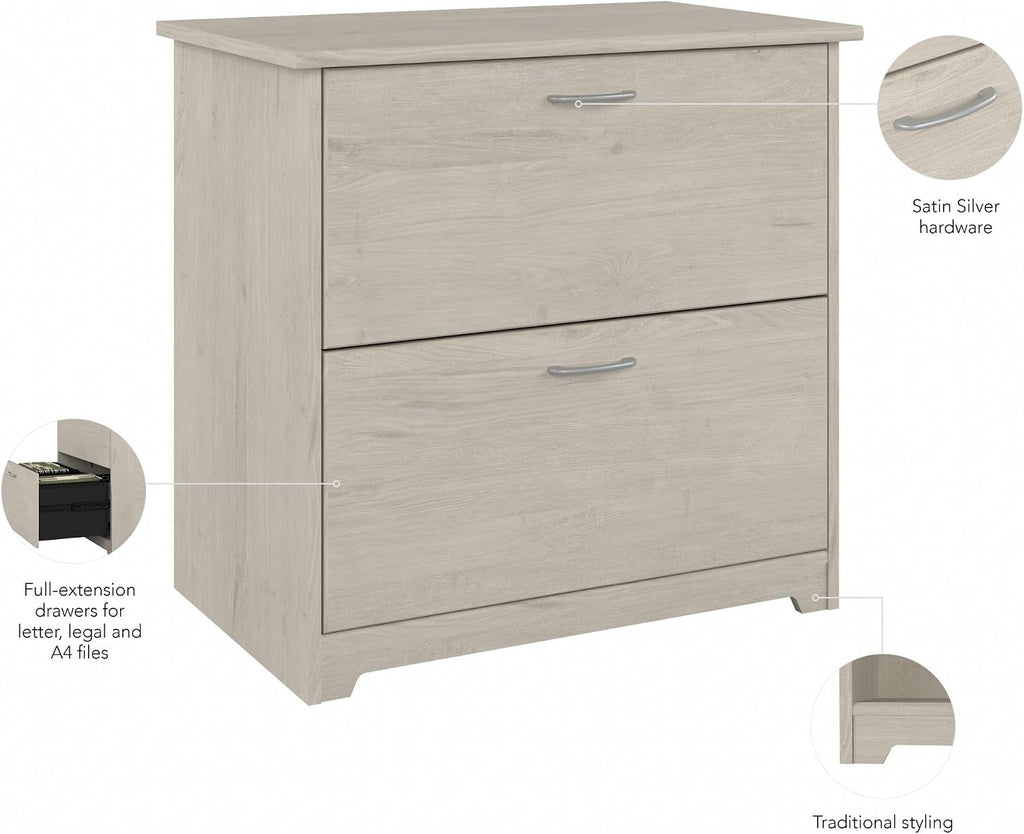 Bush Home Cabot 2 Drawer Lateral File Cabinet in Linen White Oak, Home Office Chest for Letter, Legal, and A4-size Document Storage