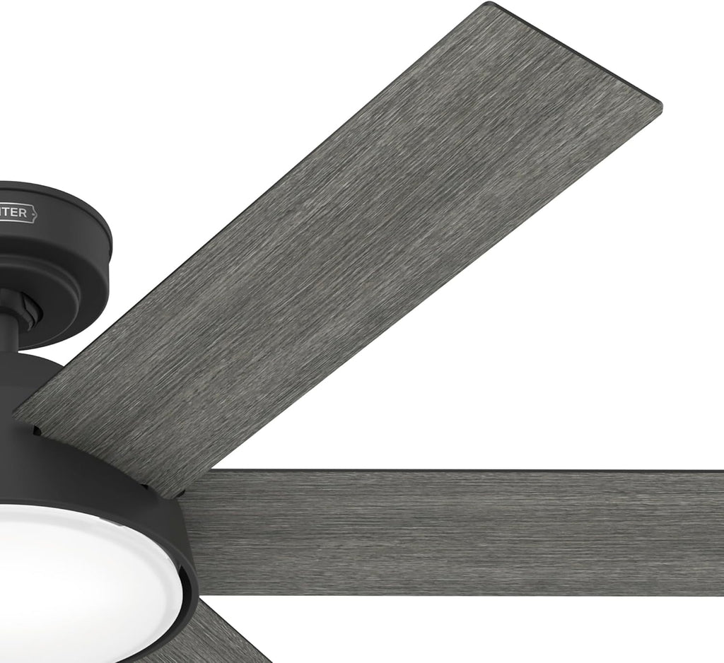 Hunter Fan 52 Inch Casual Matte Black Finish Indoor Ceiling Fan With LED Light Kit and Remote Control (Renewed)