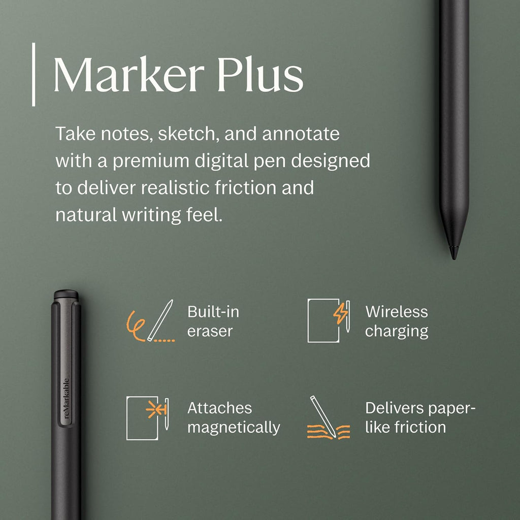 reMarkable Paper Pro Move - Leather Folio Bundle | Ultraportable Color 7.3' Paper Tablet with Marker Plus Pen with Eraser, and a Book Folio Cover in Black Leather