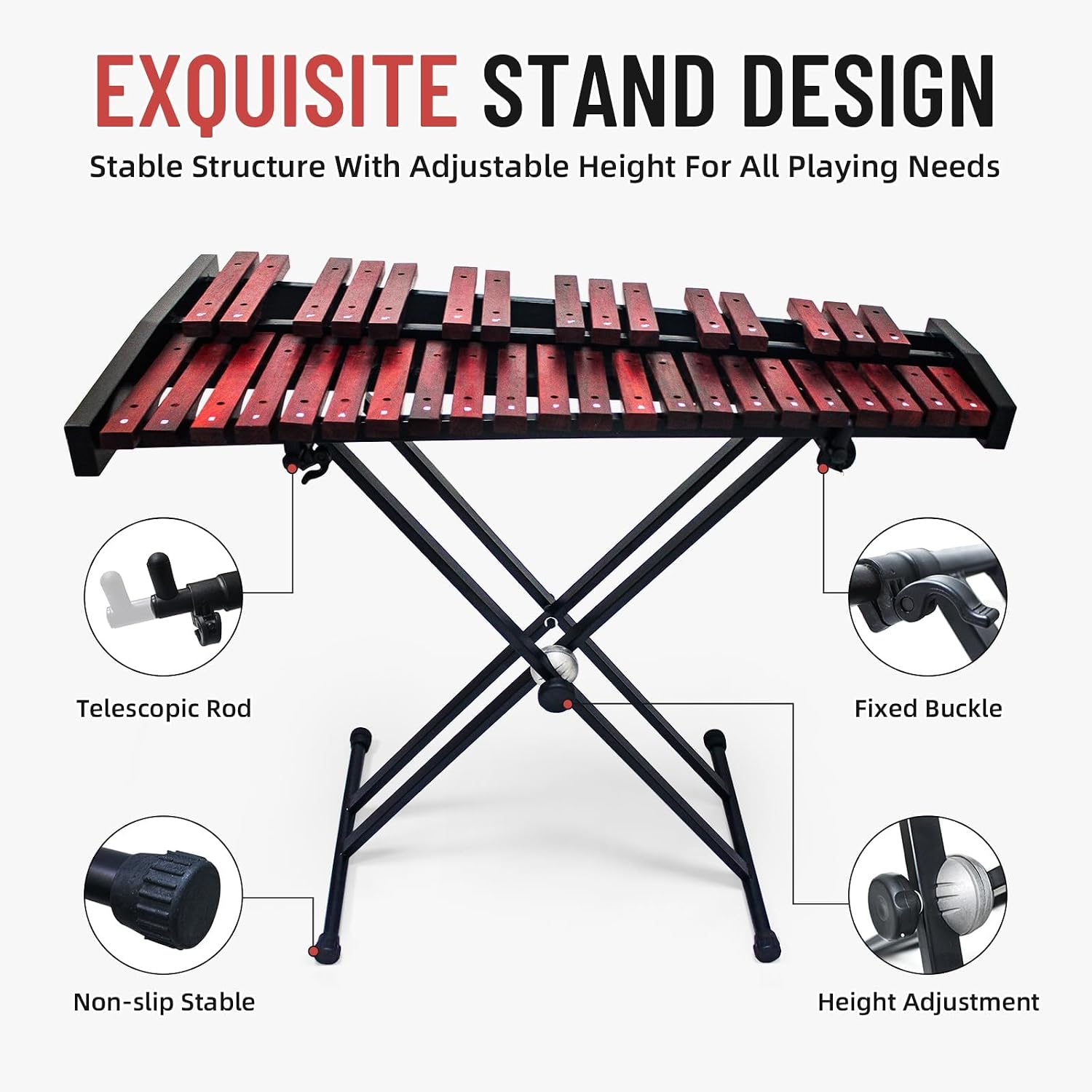 Marimba Xylophone 37 Key,with Mallets, Adjustable Stand,Carrying Case | Accurate tone;Made of solid wood;Waterproof protective case;Adjustable stand