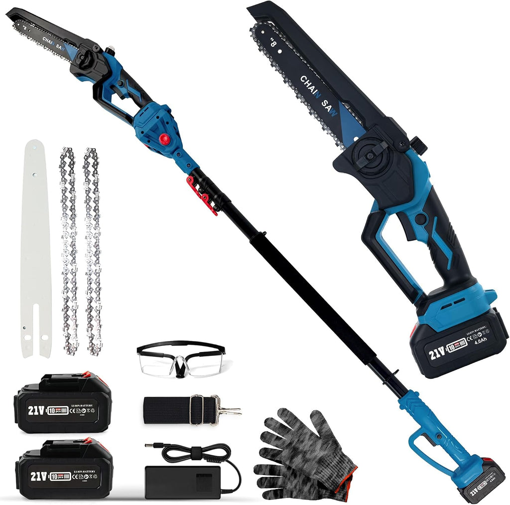 Cordless 2-in-1 Pole Saw & 8' Mini Chainsaw,Brushless 1200W Motor,2x21V 4.0Ah Batteries,Extension Pole with 0-180° Adjustable Head,Auto Oiling,Max 16FT Reach for Tree or Branches Tree Trimming