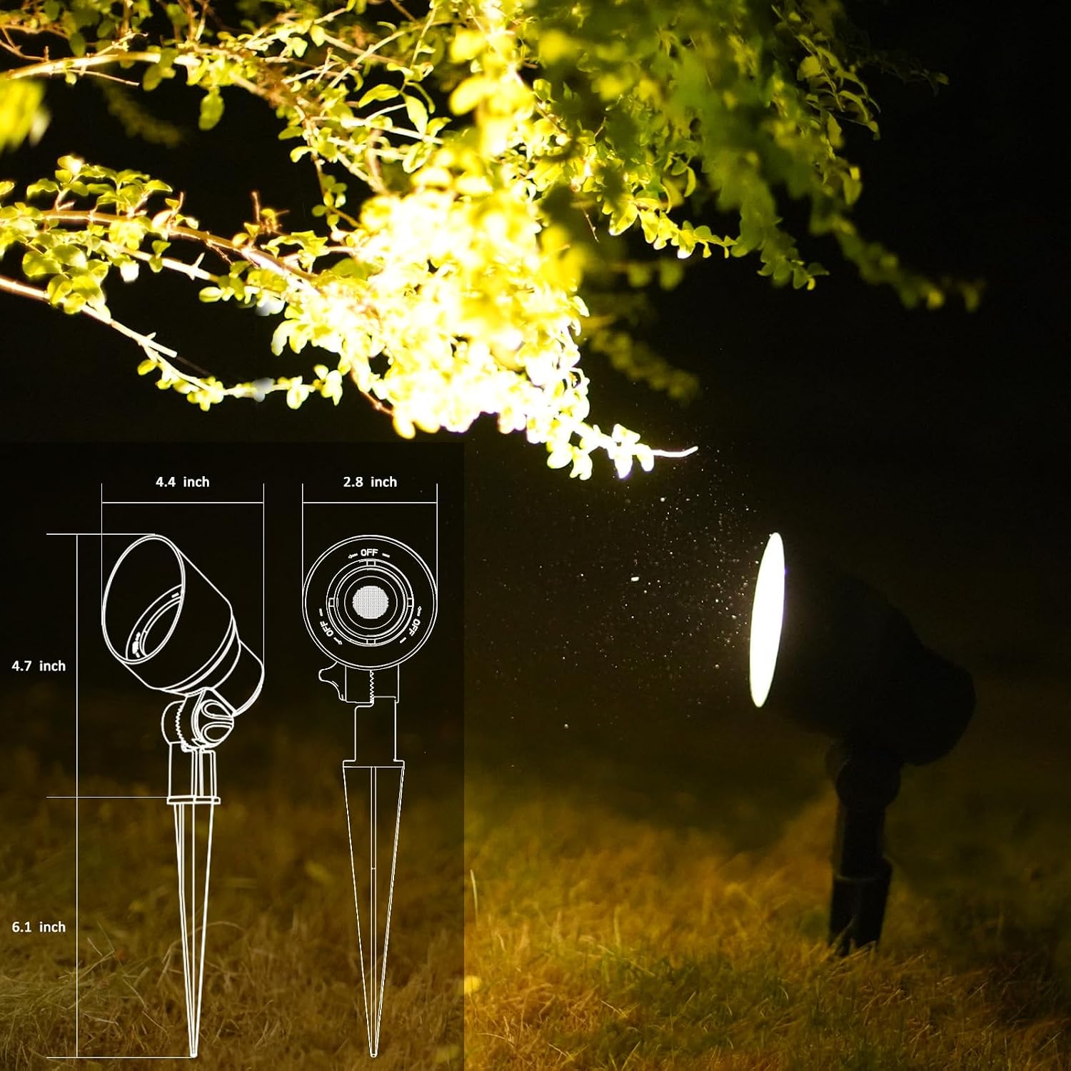 GOODSMANN Metal Landscape Lighting Kit 8PK Hardwired Low Voltage Spotlights 12V AC 3W LED Outdoor Spot Lights 200 Lumen Warm White with Replaceable Bulbs Stakes and Connectors
