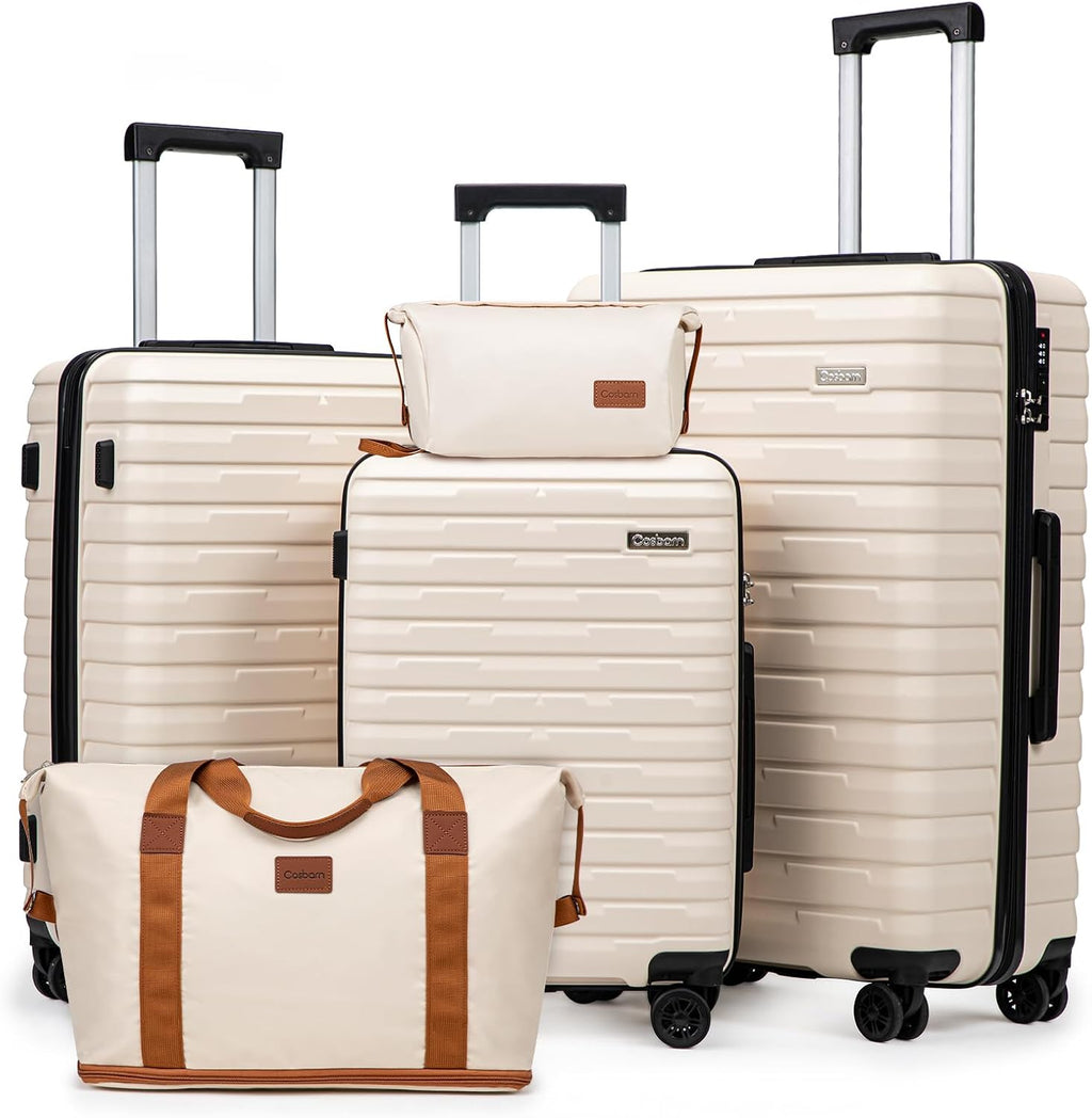 Cosbarn Luggage Sets 5 Piece Suitcases with Wheels, Suitcase Set ABS Hard Case Luggage with Spinner Wheels Durable Travel Luggage