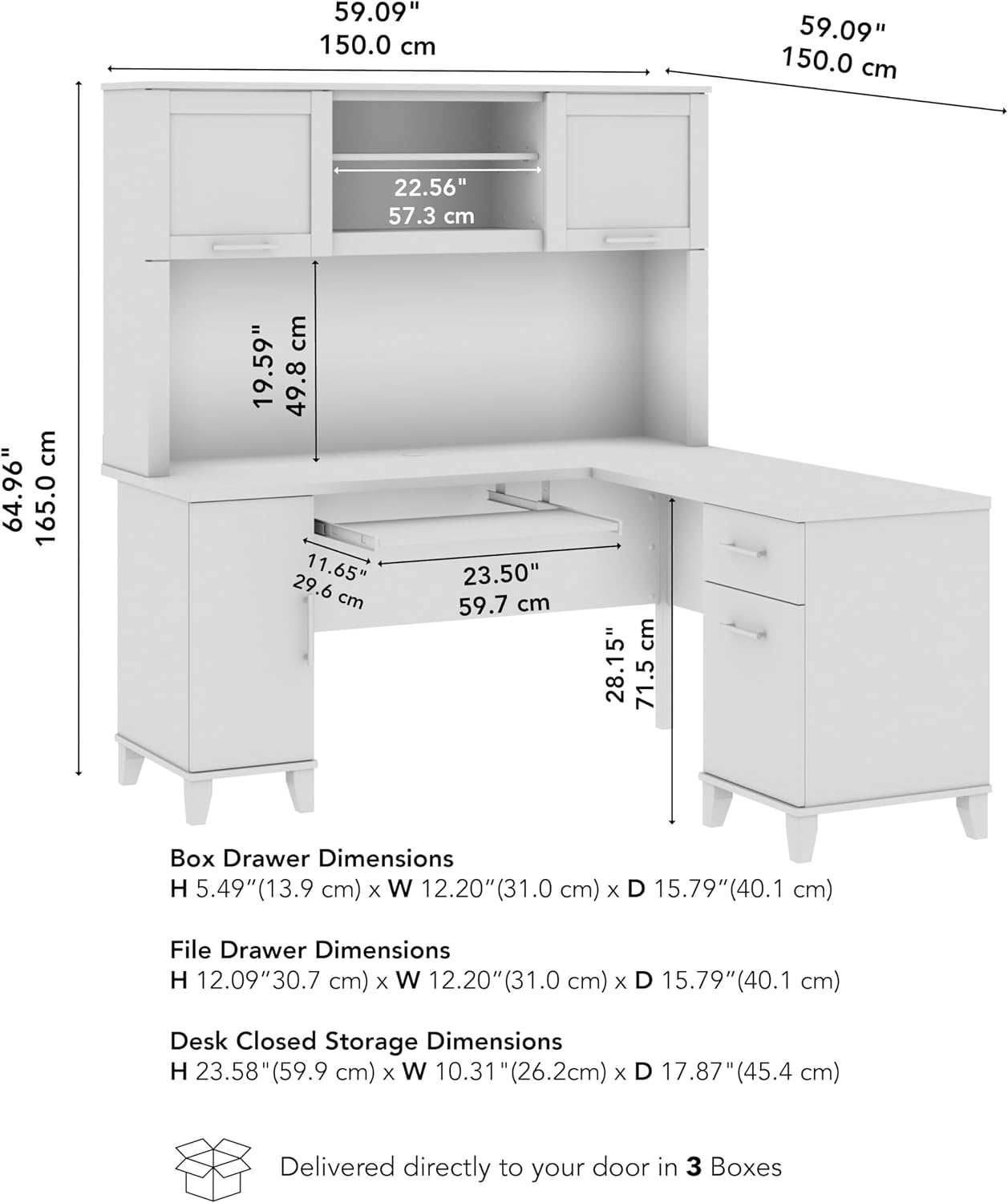 Bush Home 60-Inch L-Shaped Desk with Hutch, Corner Computer Office Desk with File and Box Drawers, Shelves and Storage Cabinet, Home Office Workstation, Somerset Collection, Ash Gray