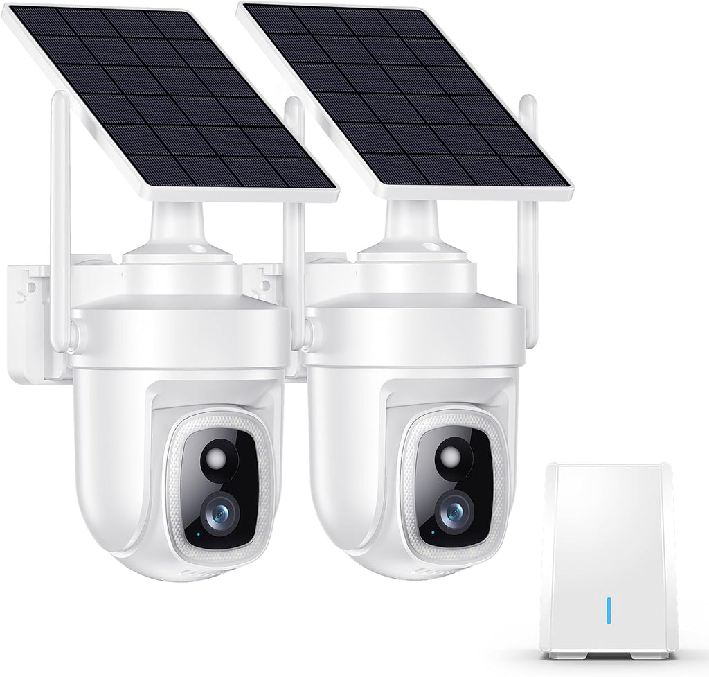 4K Security Cameras Wireless Outdoor with 360° Pan&Tilt,Auto Human Motion Tracking Cameras for Home Security,No Subscription,2.4G&5GHz WiFi Compatible,Color Night Vision,Solar Powered,2 Cam-Kit