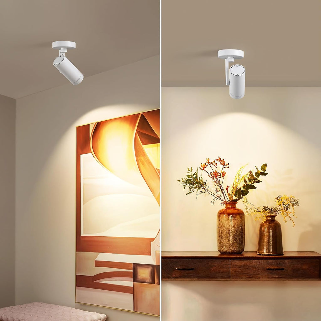 12W LED Dimmable Zoomable Ceiling Spotlight Indoor – Adjustable Surface Mount Accent Light for Home Corridor, Picture, Plants & Artwork | Warm White 3000K CRI 97, White 4 Packs