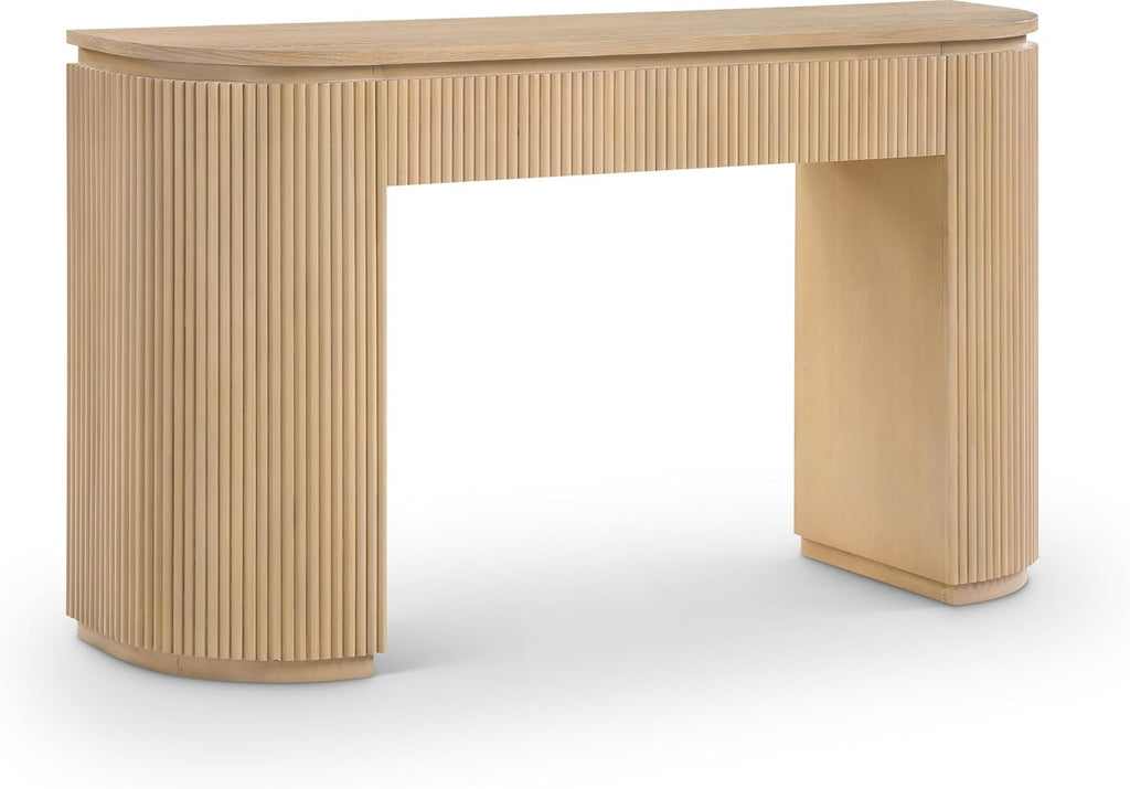 Meridian Furniture 818Oak-T Astrid Collection Modern | Contemporary Vanity/Desk/Console Table with Rich Natural Oak Finish, Solid Wood and Oak Veneer, Fluted Design, 52' W x 14' D x 30' H, Natural
