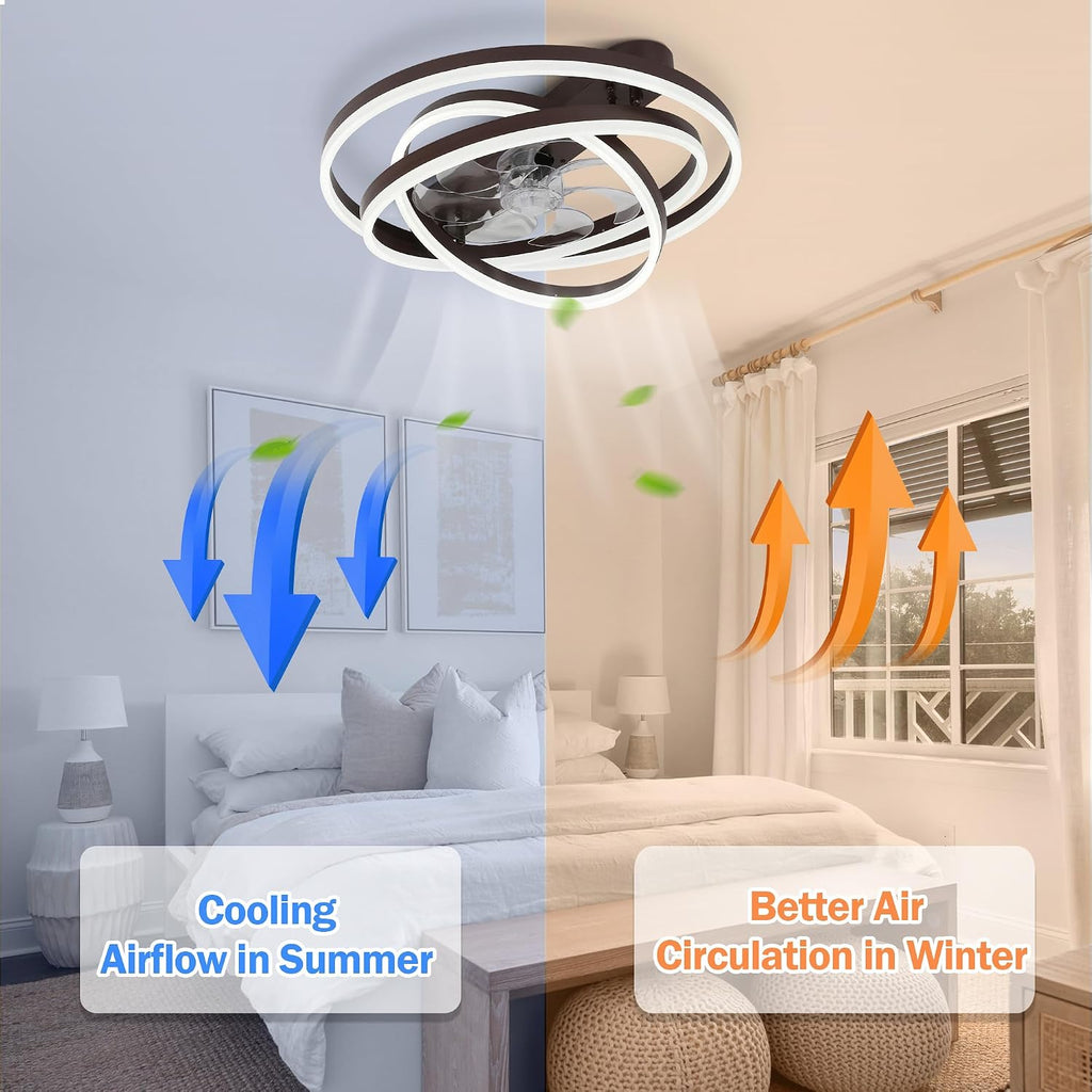 Low Profile Ceiling Fan with Light, 24'' Flush Mount Ceiling Fan with Lights 6 Speed Dimmable Ceiling Fans with Lights and Remote and App Control for Bedroom