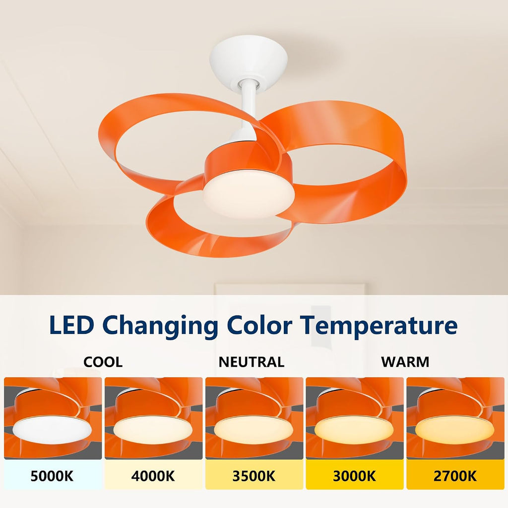 FANX 22 Inch Ceiling Fan with Light and Remote, Quiet DC Motor, Dimmable LED, Reversible 3-Speed Control, Easy Installation Downrod Fan for Small Rooms (Tangerine)