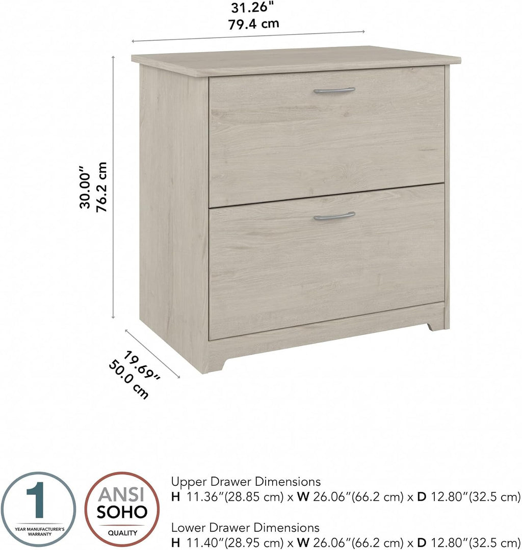 Bush Home Cabot 2 Drawer Lateral File Cabinet in Linen White Oak, Home Office Chest for Letter, Legal, and A4-size Document Storage