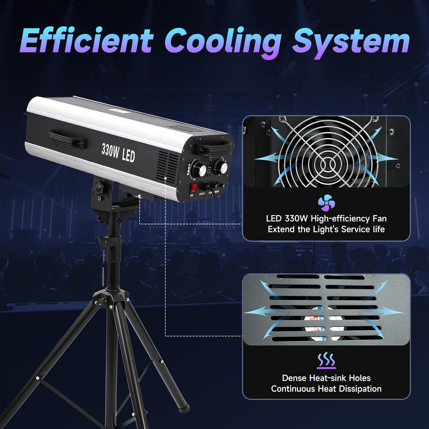 330w Follow Spotlight for Stage, 6 Color Adjustable Aperture and Zoom, with Tripod Mount, Suitable for Wedding and Concert DJ Stage Lighting
