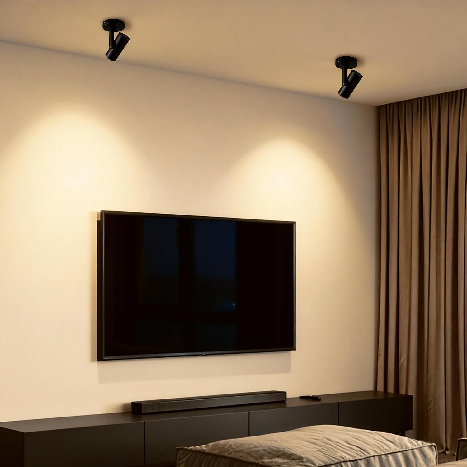 4 Packs 12W LED Dimmable Ceiling Spotlight Indoor – 24° Focused Beam, Monopoint Accent Lighting for Artwork, Wall Wash, Corridor – Adjustable Surface Mounted Spot Light, Black