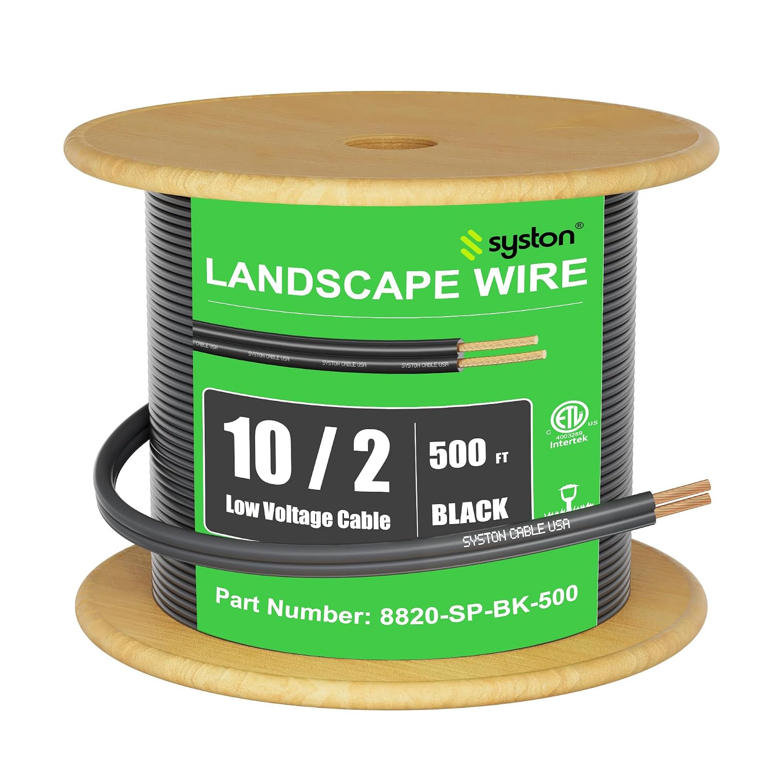SYSTON 10/2 Low Voltage Landscape Lighting Direct Burial Stranded Wire Cable, 10 Gauge 2 Copper Conductors for Outdoor Spotlight Pathway Lighting and More Low Voltage Applications Use - 500 FT