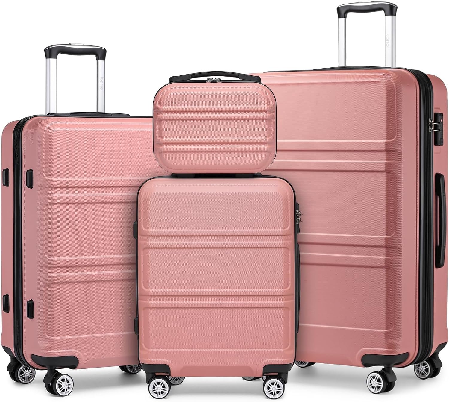 Kono 4 Piece Luggage Sets Expandable(only 28') with Spinner Wheels TSA Lock Lightweight PC+ABS Hardside Travel Rolling Suitcases 20in 24in 28in Carry on and 12in Mini Cosmetic Case Nude/Rose Pink