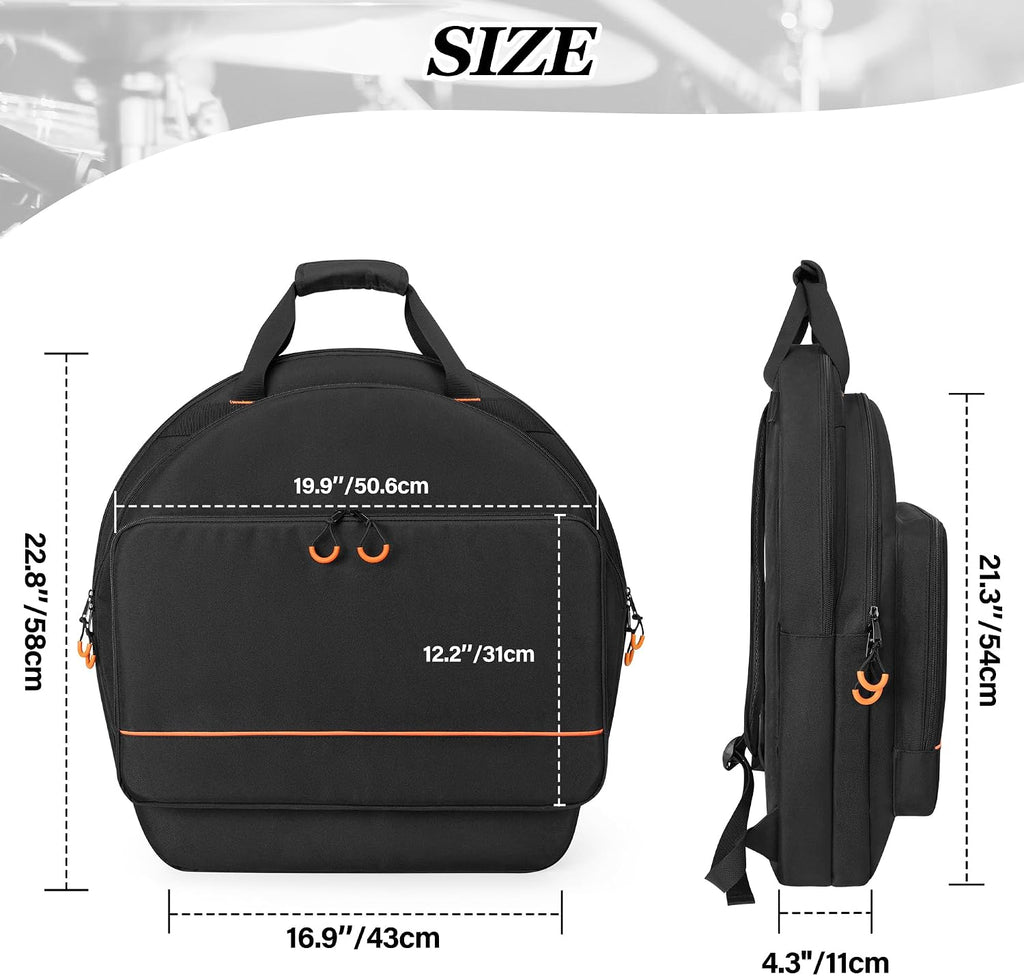 Damero 22'' Cymbal Bag, Double Layer Cymbal Gig Bag with 6mm Padded Dividers Bundle with Waxed Canvas Mallets Percussion Bag