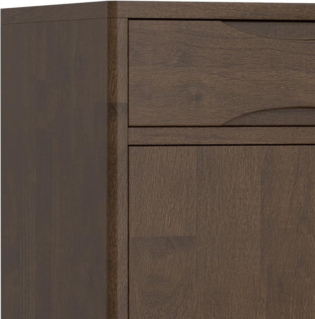 SIMPLIHOME Harper Storage Cabinet - 40 inch Wide Solid Wood Medium Storage Cabinet in Walnut Brown, Mid-Century Modern Cupboard for Entryway or Dining Room with Drawers, Tapered Legs, and Shelves