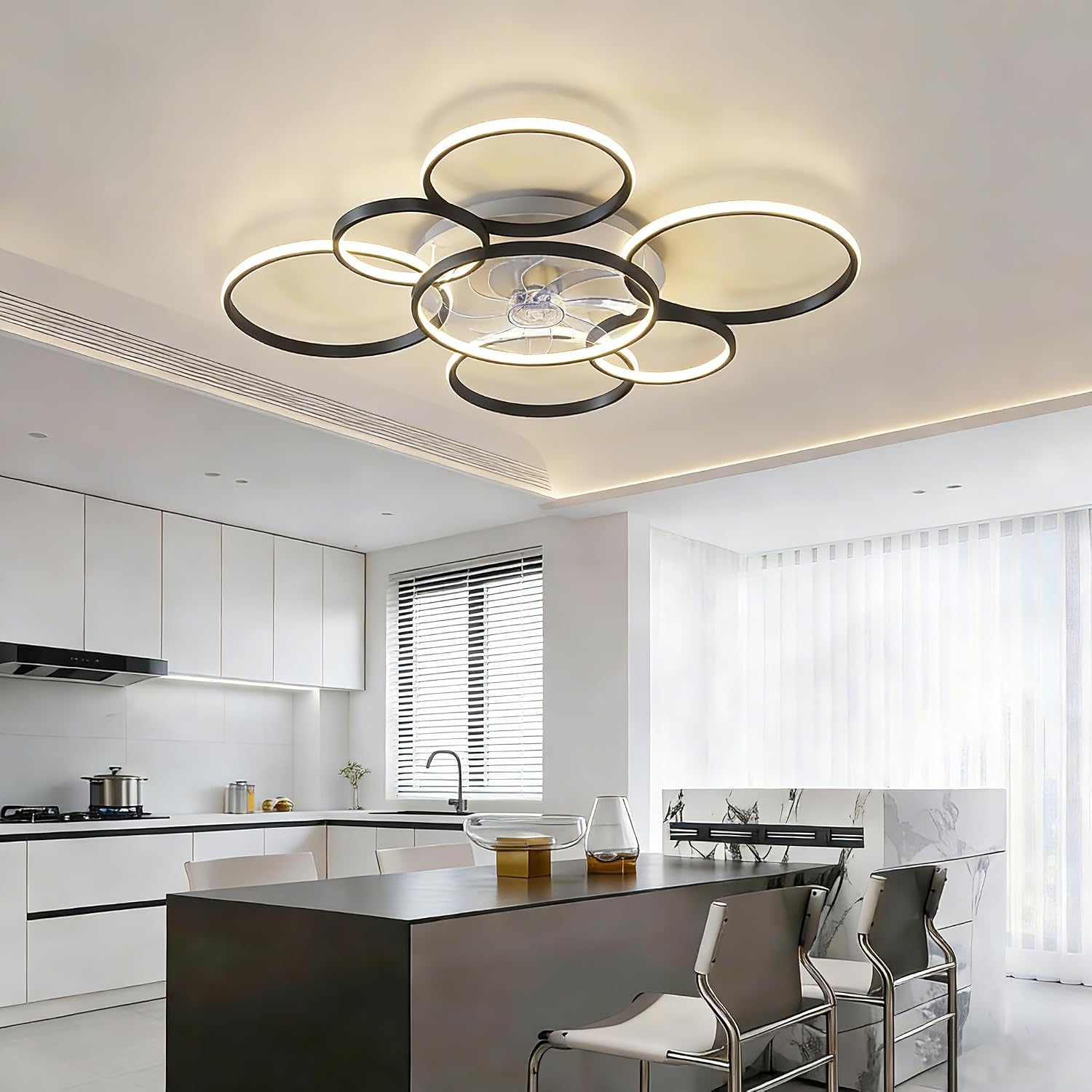 41'Modern Ceiling Fan with Lights and Remote, Smart Ceiling Fan for bedroom | Low profile ceiling fan has 3 colors light 6 speed, dimmable, super quite, timing, ceiling fans with lights for living room