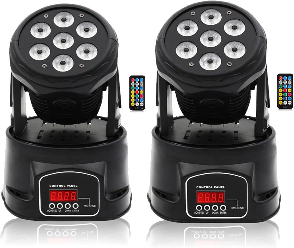 Moving Head Light 7x10W, RGBW Stage Lightin with Remote Control, DMX 512 Strobe, LED Beam Spotlight 9/14 CH, for DJ Disco Wedding Bar Christmas Halloween Party Church (2 Pack)