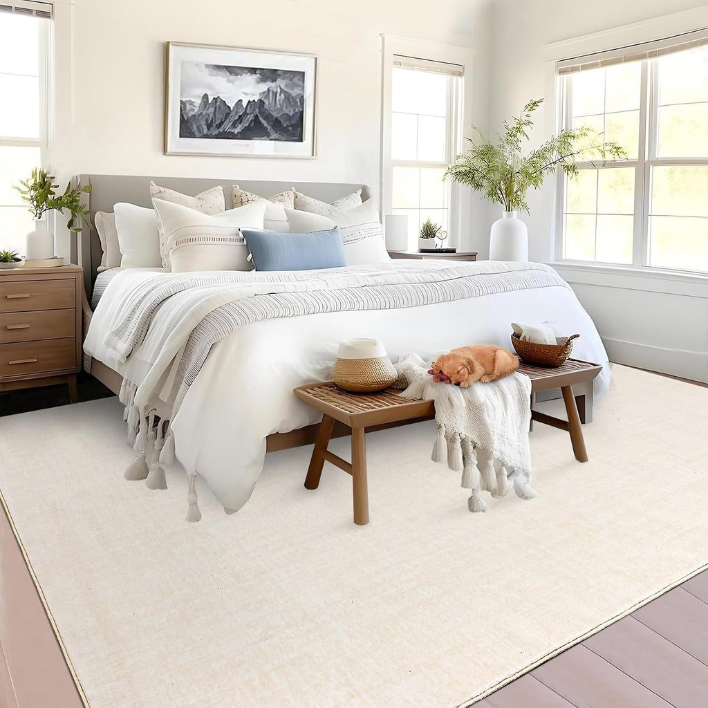 Garvee Solid Washable Rug 10x13 Area Rugs for Living Room Neutral Rugs for Bedroom,Ultra Soft Faux Wool Modern Dining Room Rug,Non Slip&Non-Shedding Low Pile Print Carpet for Home Office,Ivory White