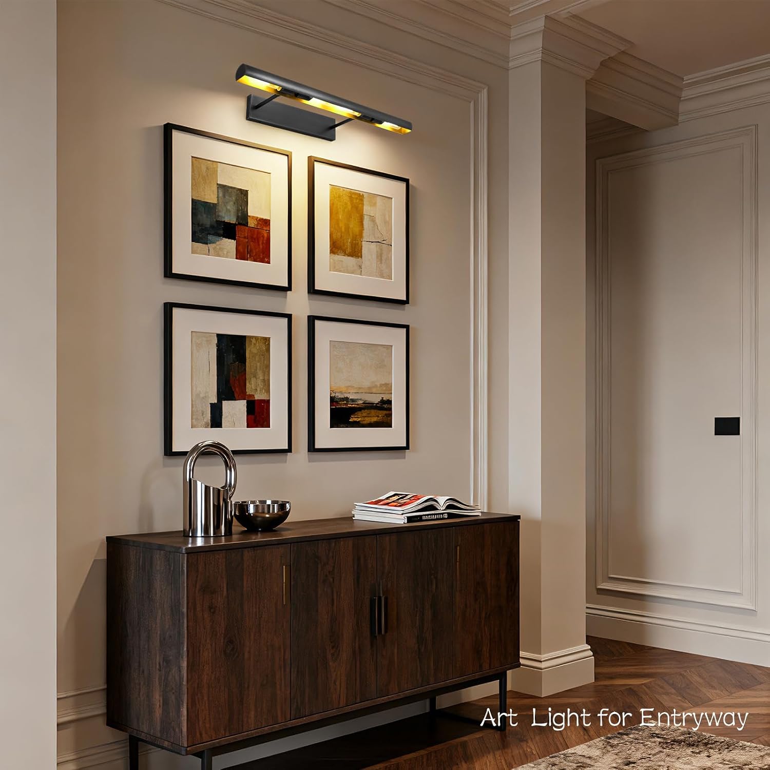 Matte Black Picture Lights for Wall, 24' Art Light Hardwired, 3-Light Bronze Gallery Light, Warm White 2700k Dimmable Picture Frame Lights, 270° Vanity Light for Bathroom, Living Room, Hallway