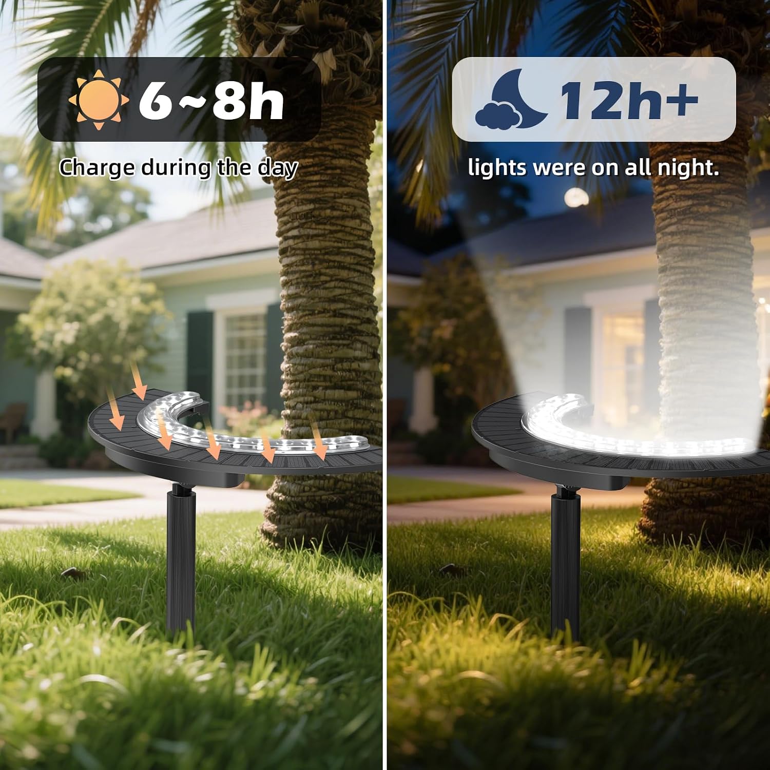 Wireless Solar Palm Tree Lights Outdoor, 12000 mAh & 32 LEDs Outdoor Yard Lighting, 6000K Uplight Landscape Lights Solar Powered Flood Lights for Large Tree, Yard, Garden