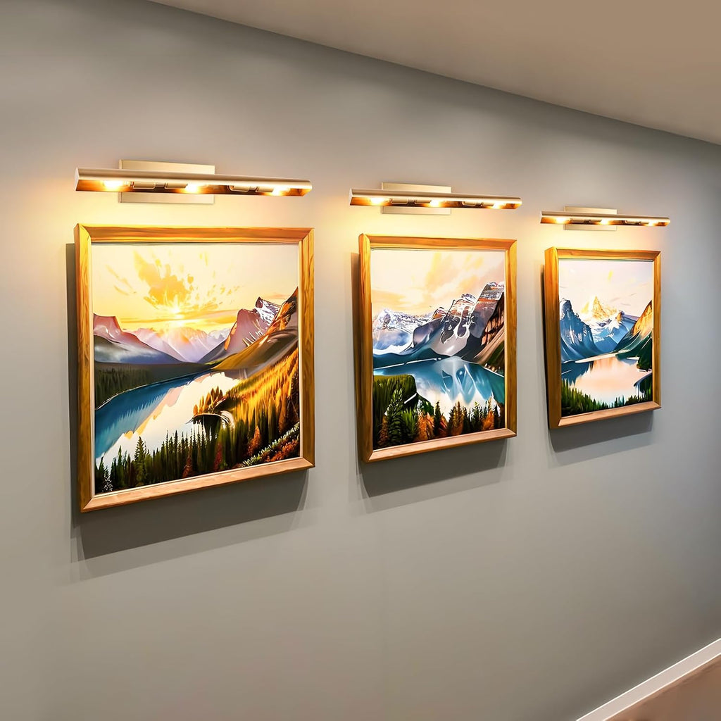 ADISUN Picture Lights for Wall Hardwired, 24 Inch Gold Wall Lights for Pictures,3-Light 2700k,Non-Dimmable, 270° Adjustable Swing Arm, Hardwired Wall Light for Artwork Poster Portrait Library Display