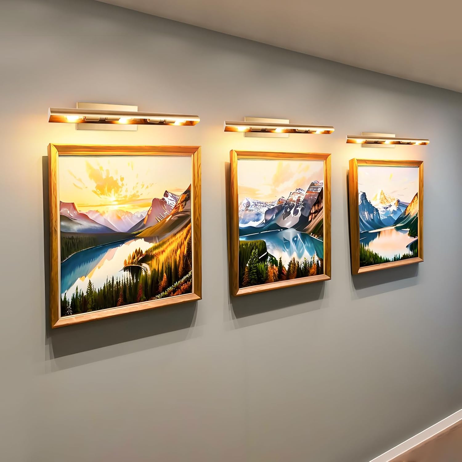ADISUN Picture Lights for Wall Hardwired, 24 Inch Gold Wall Lights for Pictures,3-Light 2700k,Non-Dimmable, 270° Adjustable Swing Arm, Hardwired Wall Light for Artwork Poster Portrait Library Display