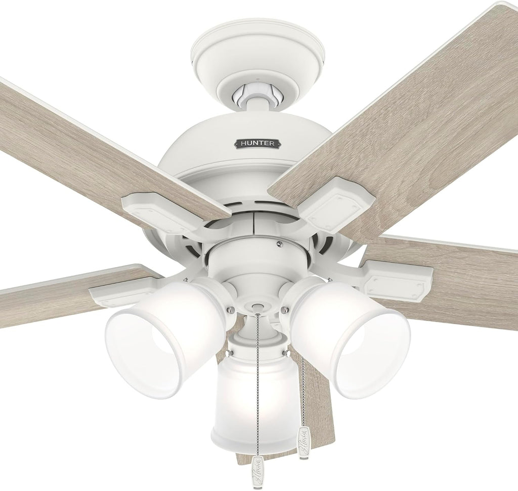 Hunter Fan 44 inch White Indoor Ceiling Fan with Lights and Pull Chain for Bedroom, Living Room/Family Room, Dining Room, Kitchen, Office (Renewed)