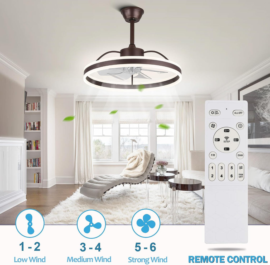 Dawn Whisper Ceiling Fan With Lights, Modern 24' LED Fan, 6 Speeds, 3 Colors Stepless Dimming for Bedroom Coffee