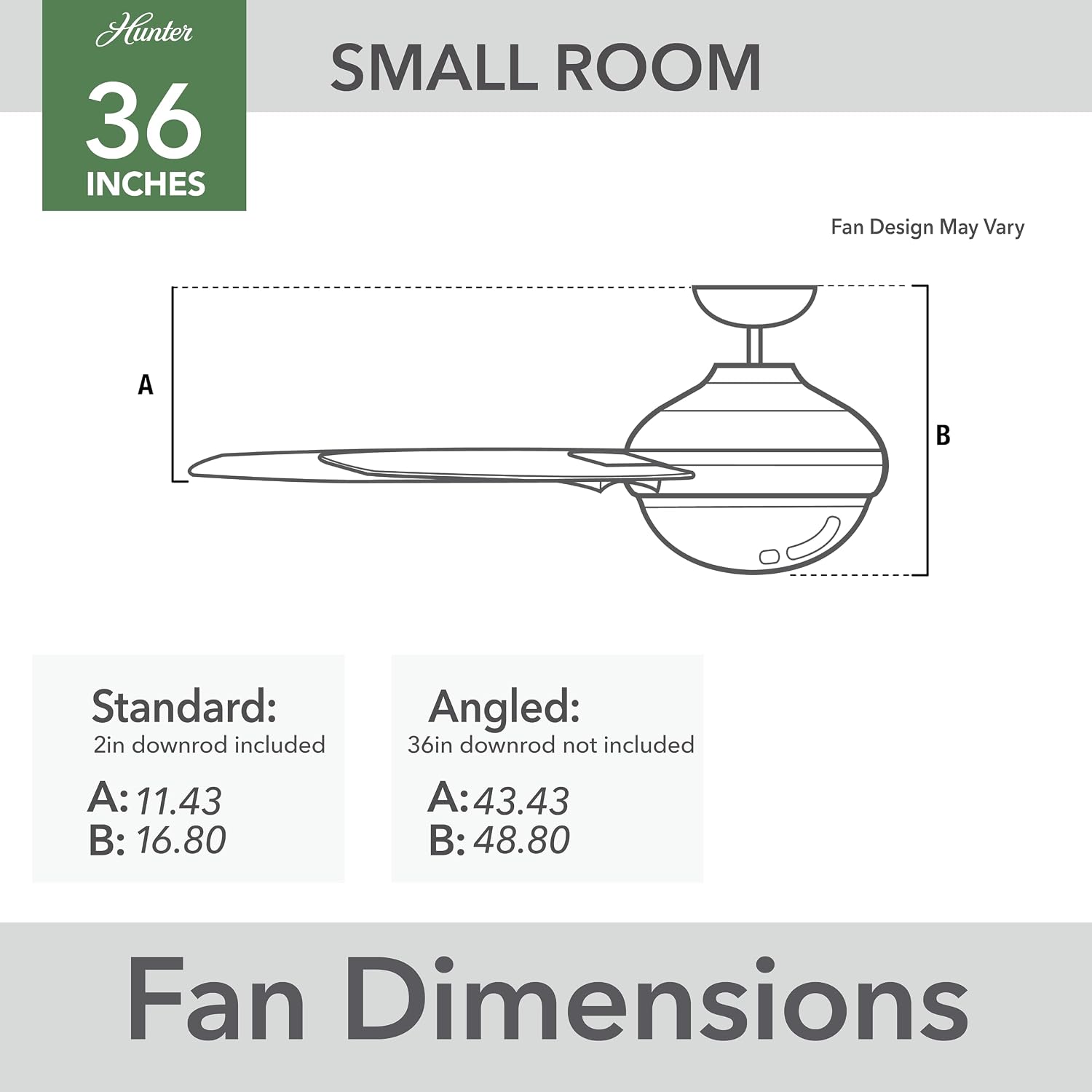 Hunter 36 inch Small Indoor Ceiling Fan with LED Light and Pull Chain - Standard Mount Ceiling Fan, 4 Blades, For Bedroom, Home Office, or Laundry Room, Quiet - Loki 51040, Brushed Nickel