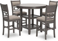Signature Design by Ashley Wrenning Modern Diamond Patterned Counter Height Dining Table and 4 Upholstered Bar Stools with 2 Shelves, Set of 5, Gray & Light Gray