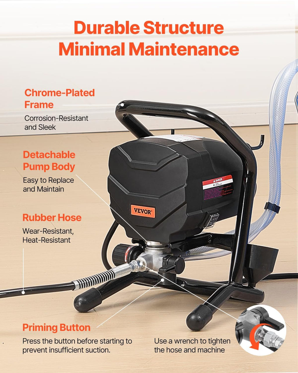 VEVOR Stand Airless Paint Sprayer, 650W High Efficiency Airless Sprayer, 3000PSI Electric Paint Sprayer Machine Extension Rod and Cleaning Kits for Interior and Exterior Furniture/Fence/Home/House