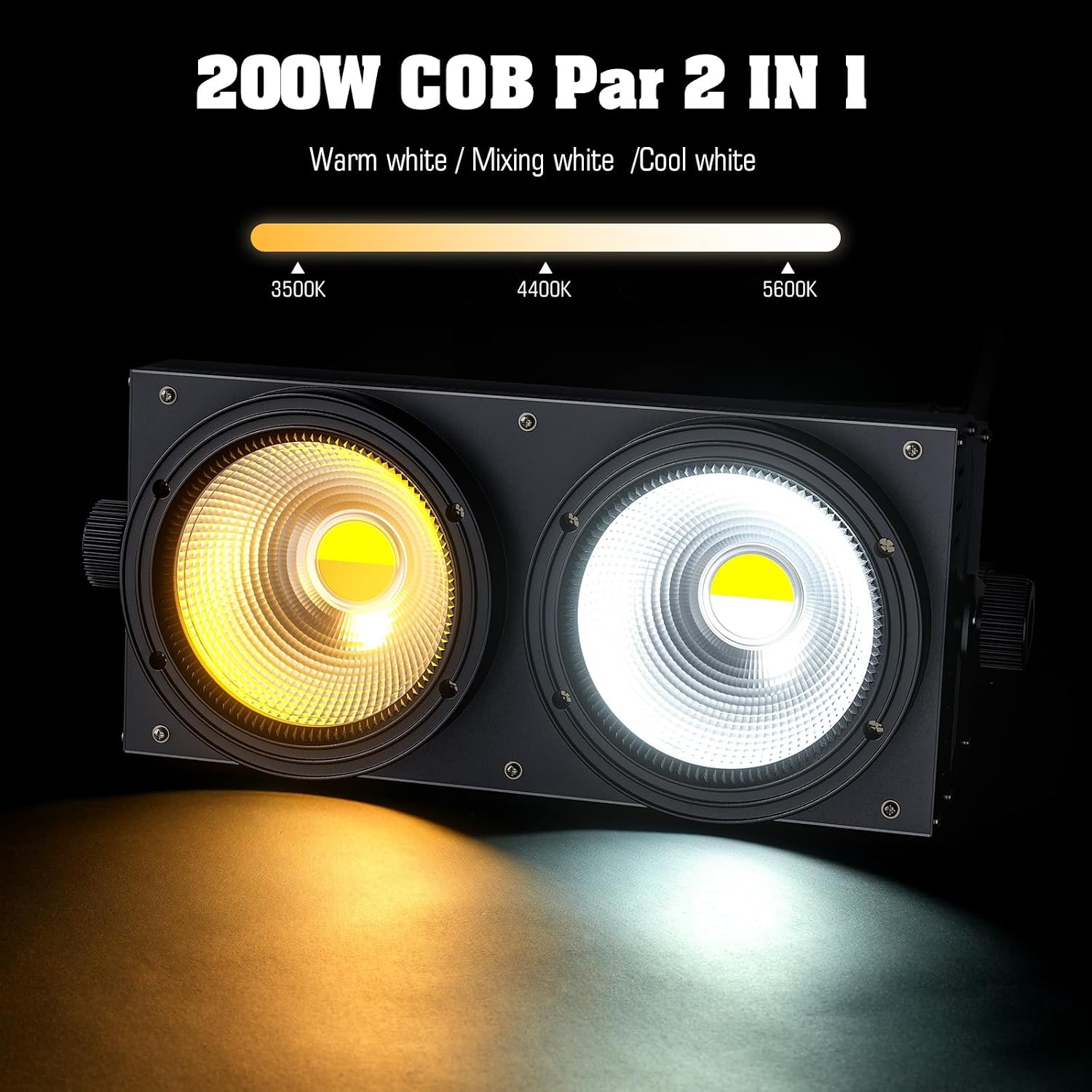 200W Blinder Stage Lights, 2-in-1 Warm & Cool White COB Spotlights, LED Par Lights with Auto/Sound/DMX/Master-Slave Audience Light for Events Wedding Theater Church Concert 2Packs