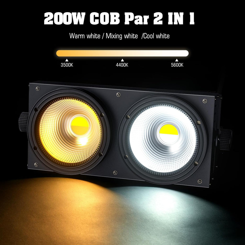 200W Blinder Stage Lights, 2-in-1 Warm & Cool White COB Spotlights, LED Par Lights with Auto/Sound/DMX/Master-Slave Audience Light for Events Wedding Theater Church Concert Party 8 Packs