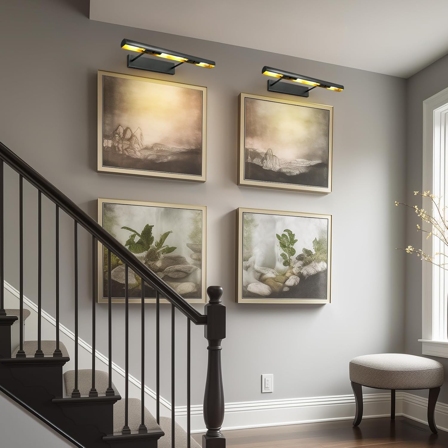 Matte Black Picture Lights for Wall, 24' Art Light Hardwired, 3-Light Bronze Gallery Light, Warm White 2700k Dimmable Picture Frame Lights, 270° Vanity Light for Bathroom, Living Room, Hallway