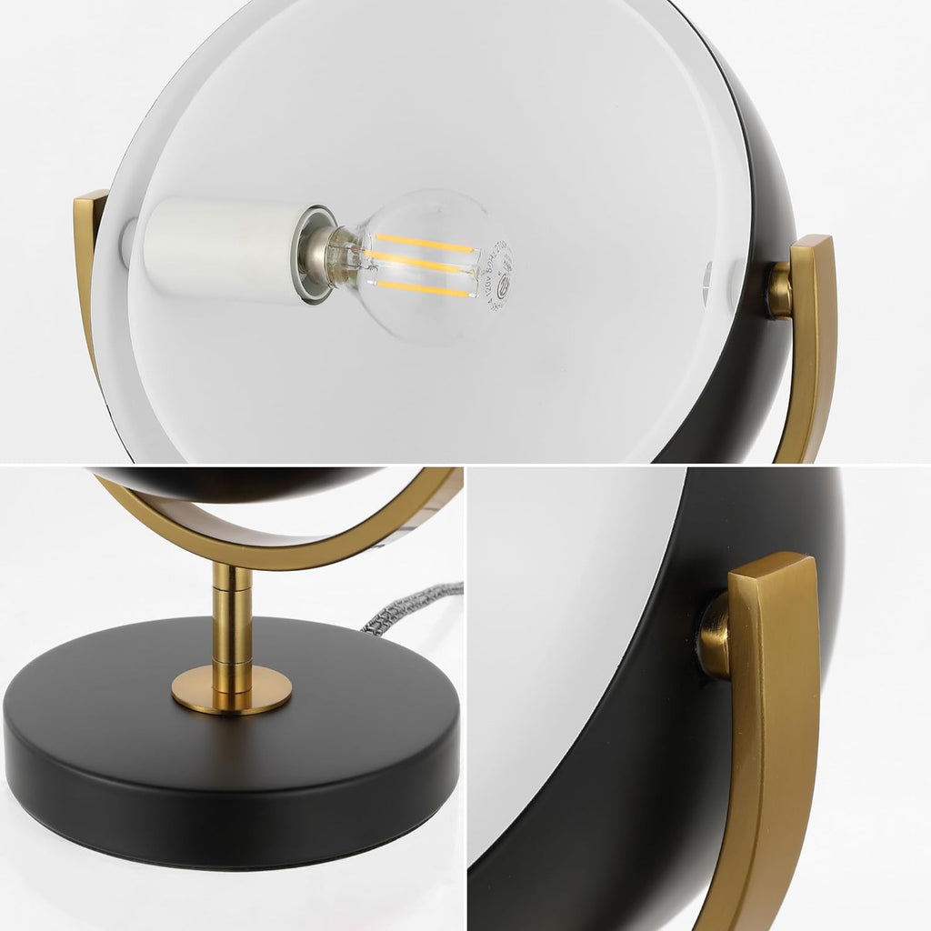 JONATHAN Y 12' Black/Brass Gold Adjustable Orb LED Floor Spotlight, Vintage Mid-Century Modern Iron Table Lamp for Living Room and Bedroom, LED Bulb Included JYL6019A