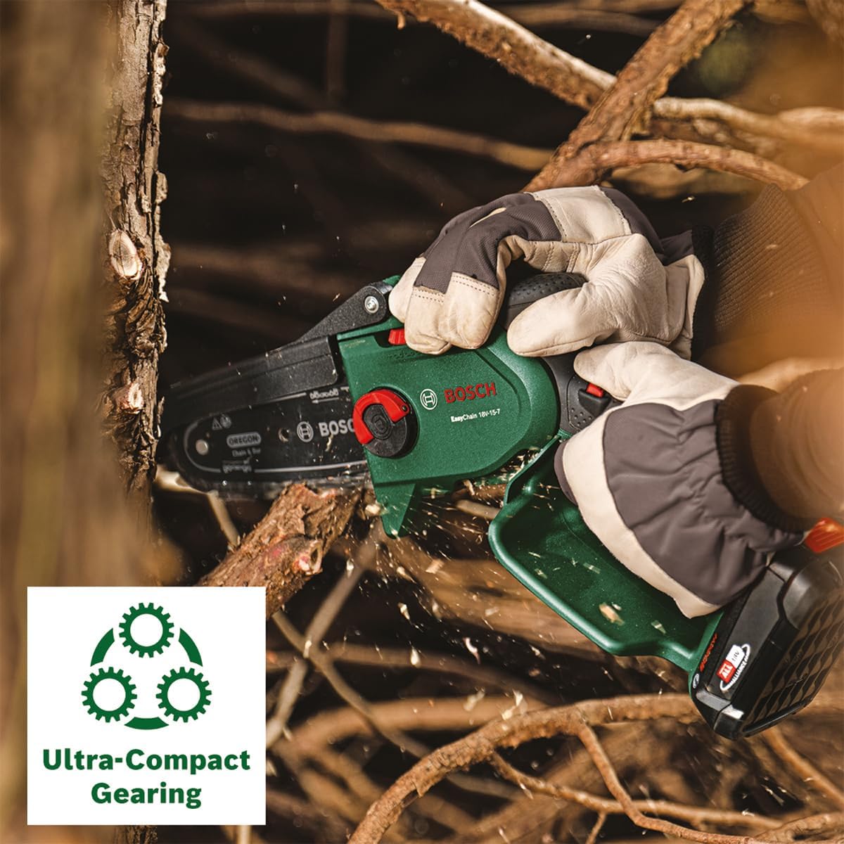 Bosch Home and Garden Cordless Compact Pruner Saw EasyChain 18V-15-7 (for Cutting Through Wood; 18 Volt System; Chain Speed: 6.95m/s; Without Battery)