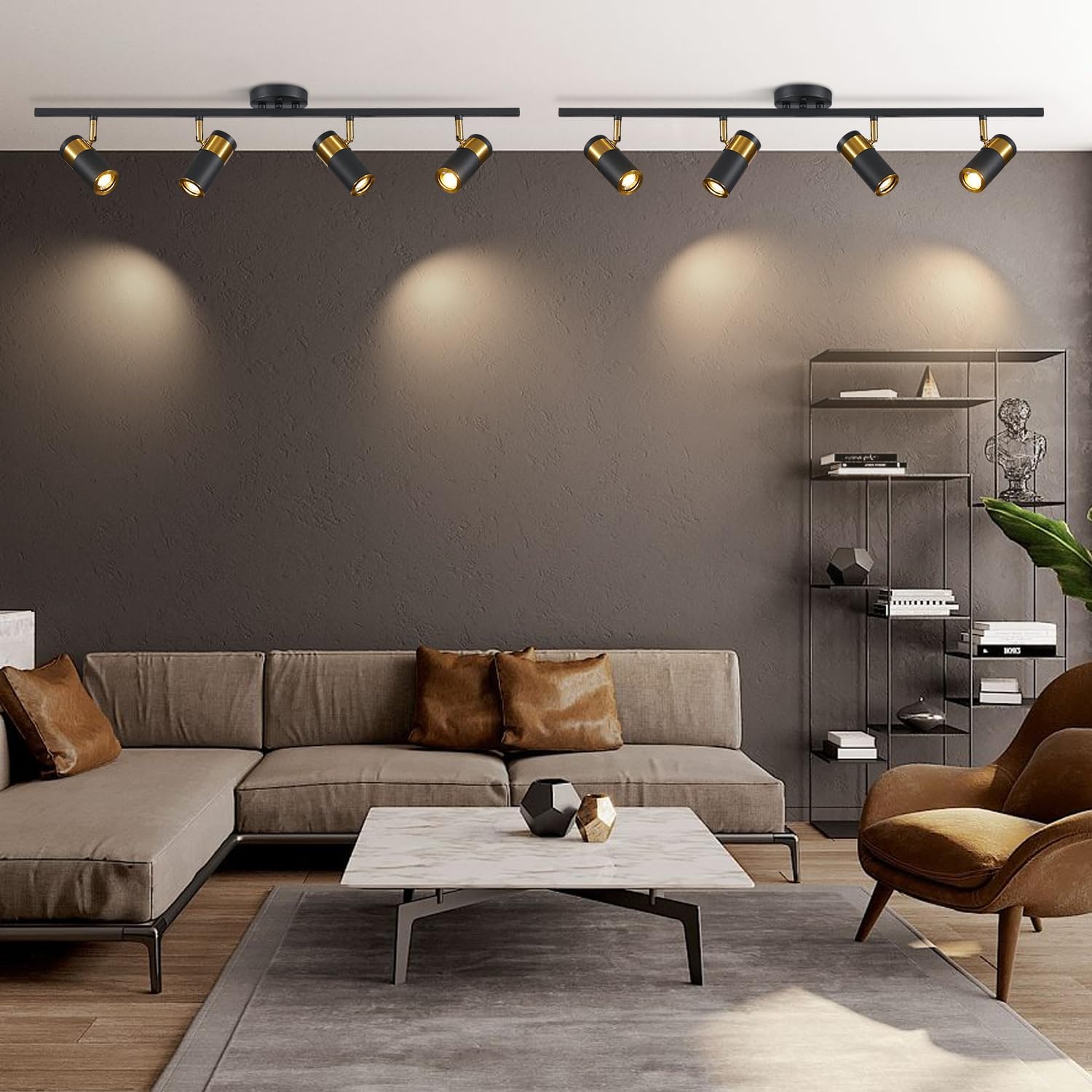 4 Lights Matte Black Track Lighting, Modern Flush Mount Ceiling Light, Modern Ceiling Spot Light for Bedroom Living Room Kitchen Island