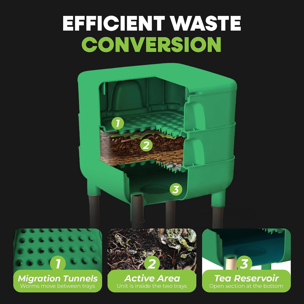 FCMP Outdoor - The Essential Living Composter, 4-Tray Worm Vermicomposter Bin, Green