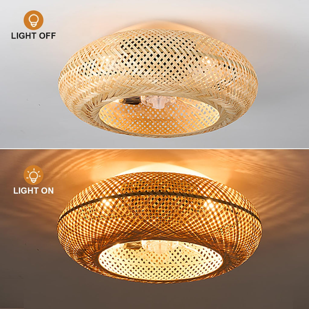 20' Boho Cage Ceiling Fan with Light and Remote Control, Low Profile Bamboo Ceiling Fan, Enclosed Timing 6 Speeds Reversible, for Bedrooms, Living Rooms, Kitchens, Farmhouses