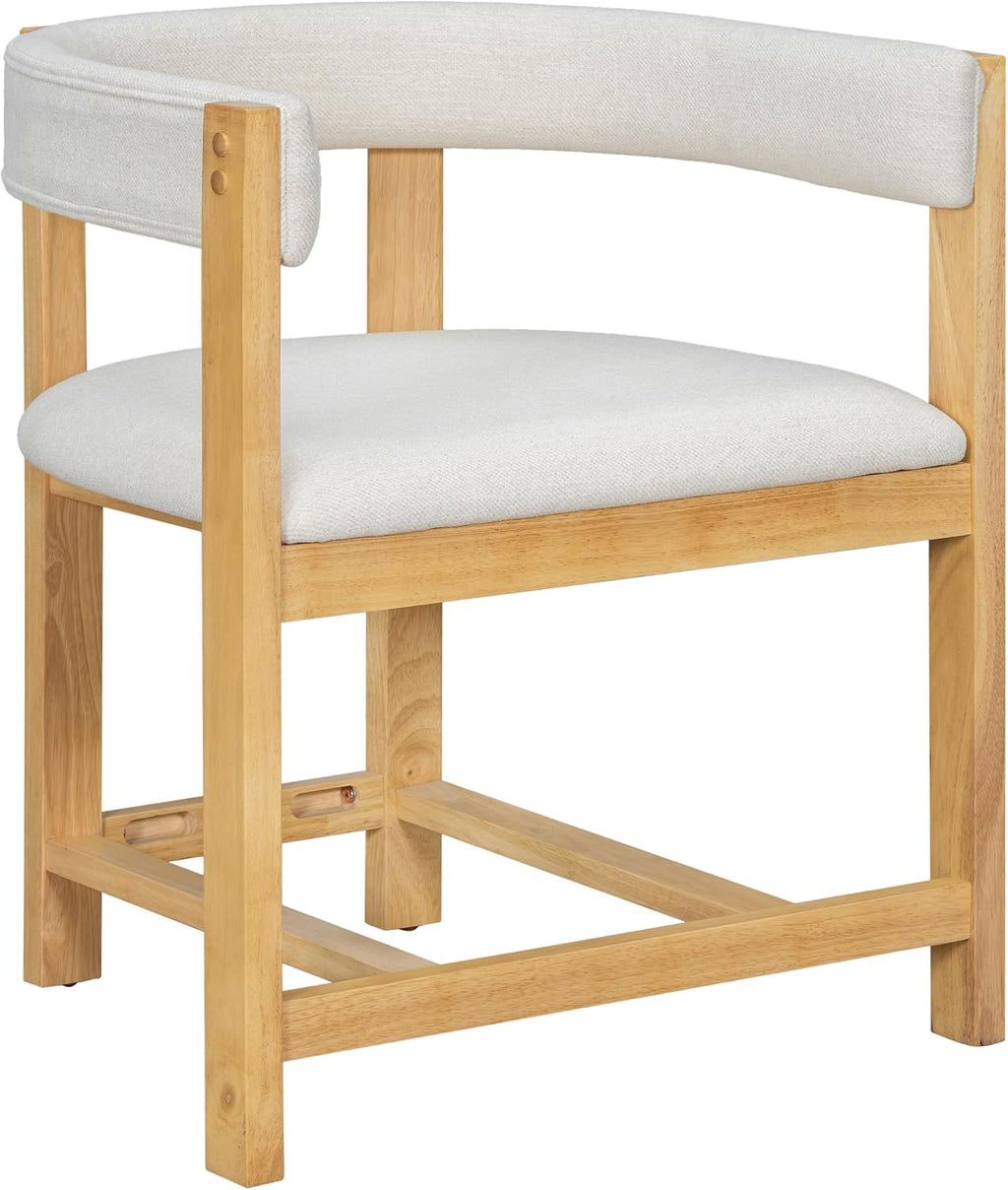 Christopher Knight Home Set of 2 Arley Modern Fabric Upholstered Dining Armchair, Sturdy Wooden Kitchen Side Chair with Ergonomic Backrest and Footrest, Soft Padded Barrel Accent Chair, Beige+Natural