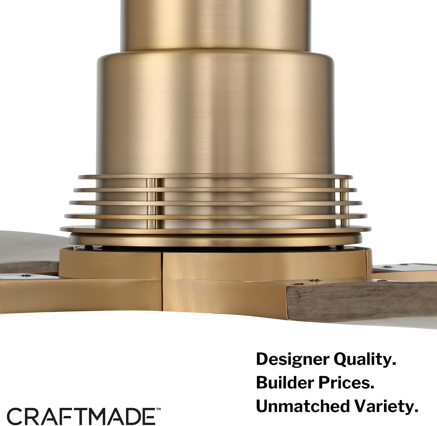 Craftmade RIC60SB4 | 60″ Satin Brass Ceiling Fan with Integrated LED Light (1005 Lumens, 3000K) | 4 or 2 - Blade Driftwood Finish | 6-Speed Reversible DC Motor | Dual-Mount Ceiling Fan | Indoor Use