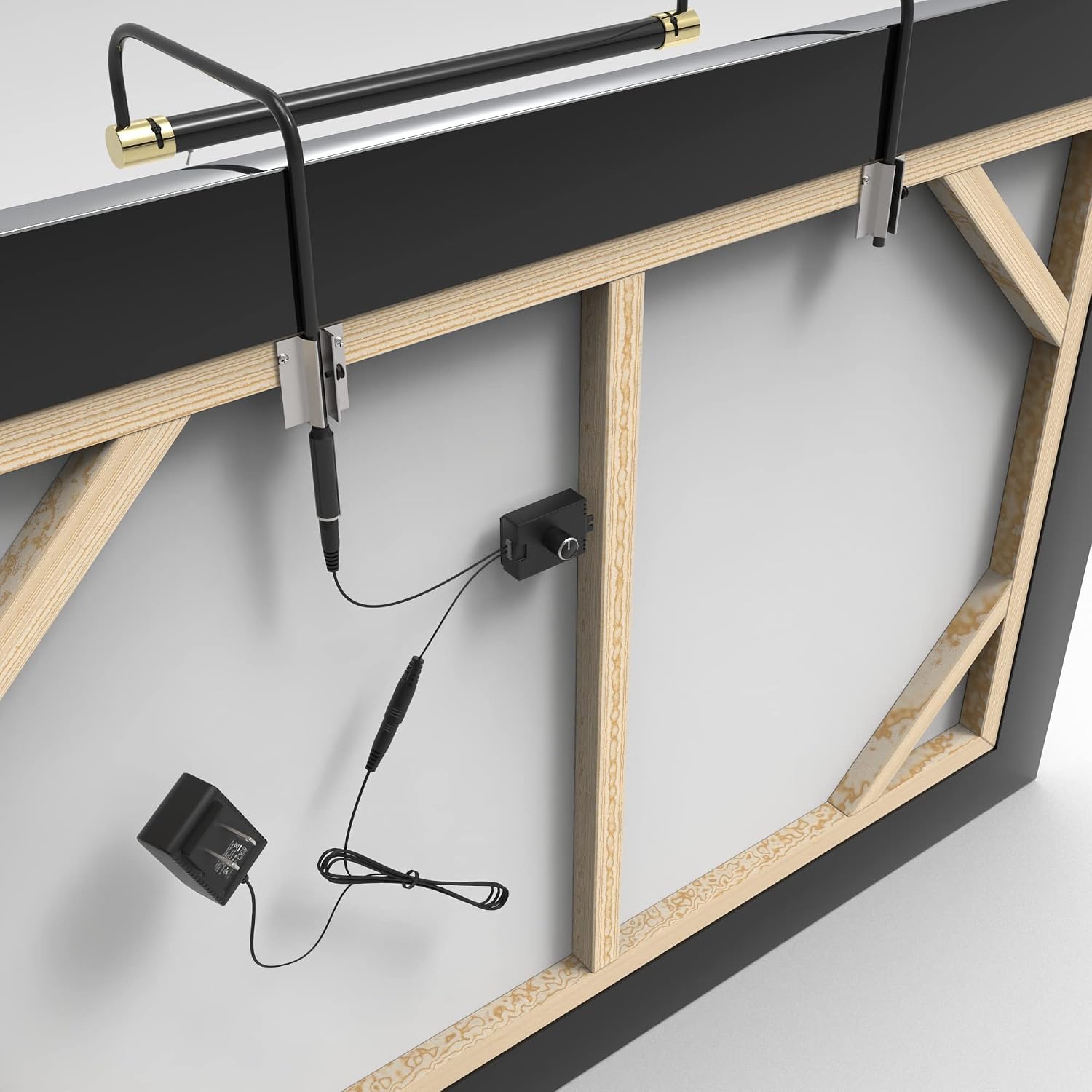 Cocoweb 16 Inch Tru-Slim Black and Brass Picture Light - LED, 2700K, Adjustable Arm, Plug-in, Toggle Switch, Sleek and Compact Design