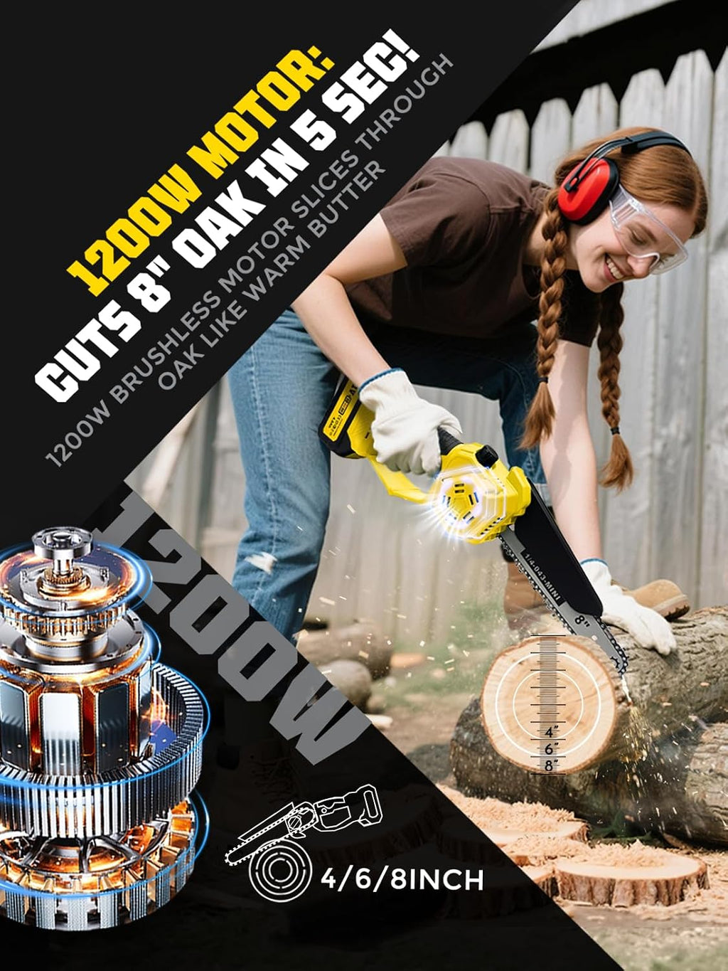 8 & 6 Inch Electric Pole Saw, Brushless 2-in-1 Mini Chainsaw and Pole Saw for Tree Trimming, 2x4000mAh Battery Powered, 16 ft Reach, Auto Oiling, Tool-Free Tensioning, Fathers Day Yard Gift