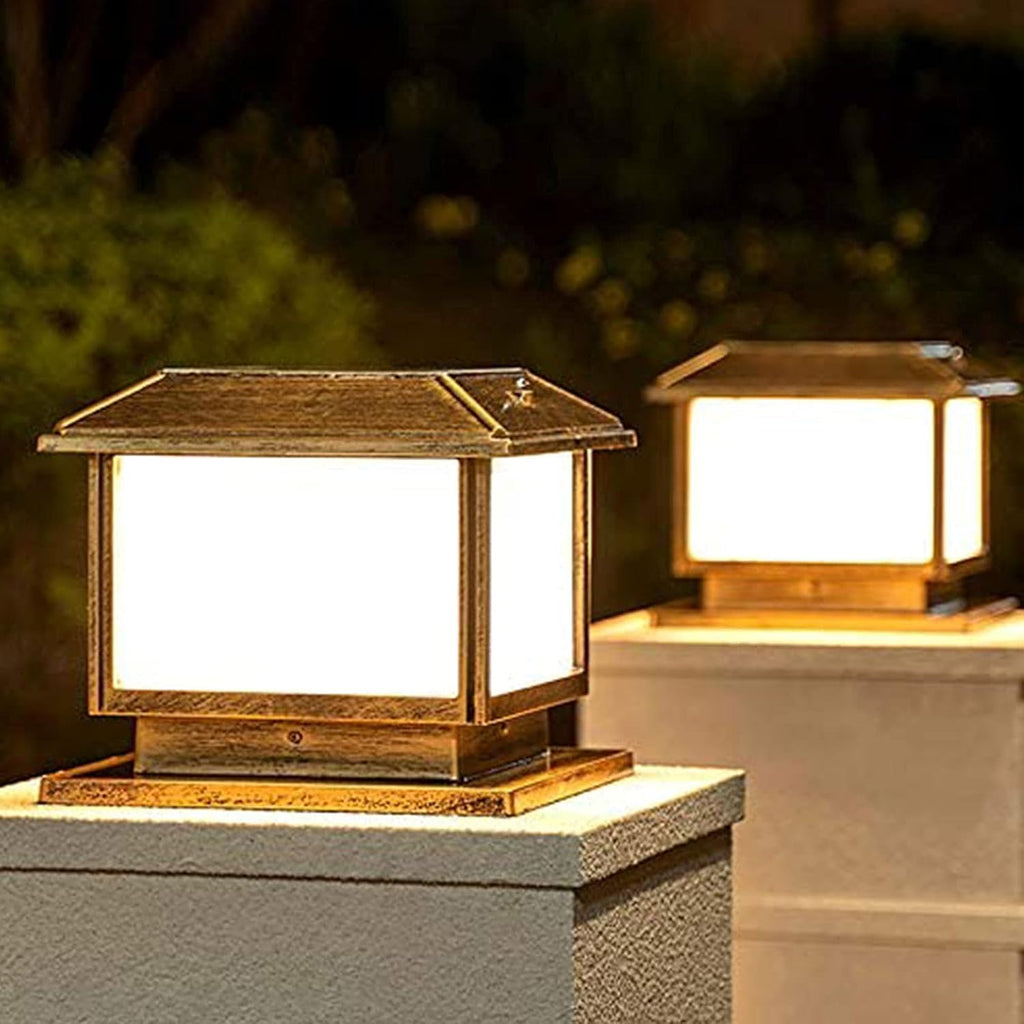 LED Solar Post Light Outdoor,with Square Acrylic Shade White/Warm Light Sources Adjustable Post Pole Pillar Mount Landscape for Garden