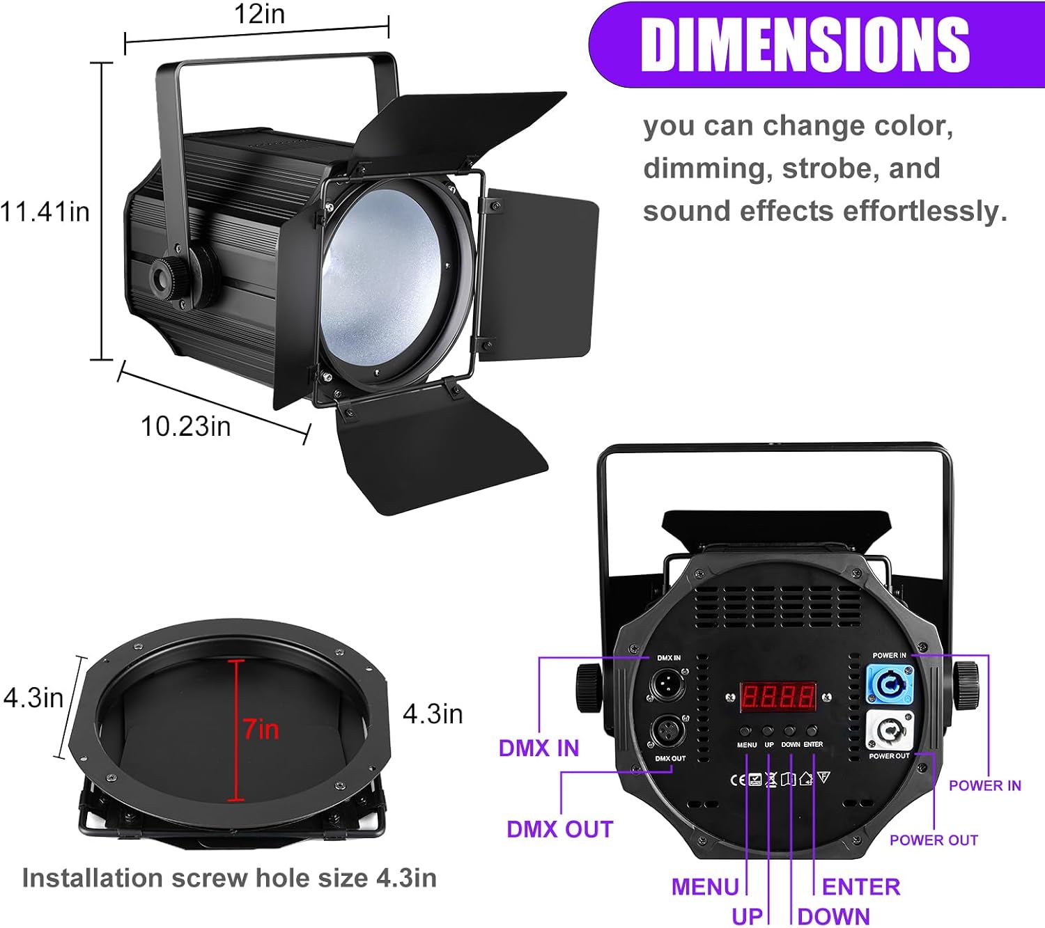 COB Stage Lights with Barn Doors, COB Par Light 200W LED 3500~7500K Warm White & White, DMX512 Master-Slave Sound DJ Lighting Spotlight Fresnel for Church Concert Wedding (2-Colors Style, 2)
