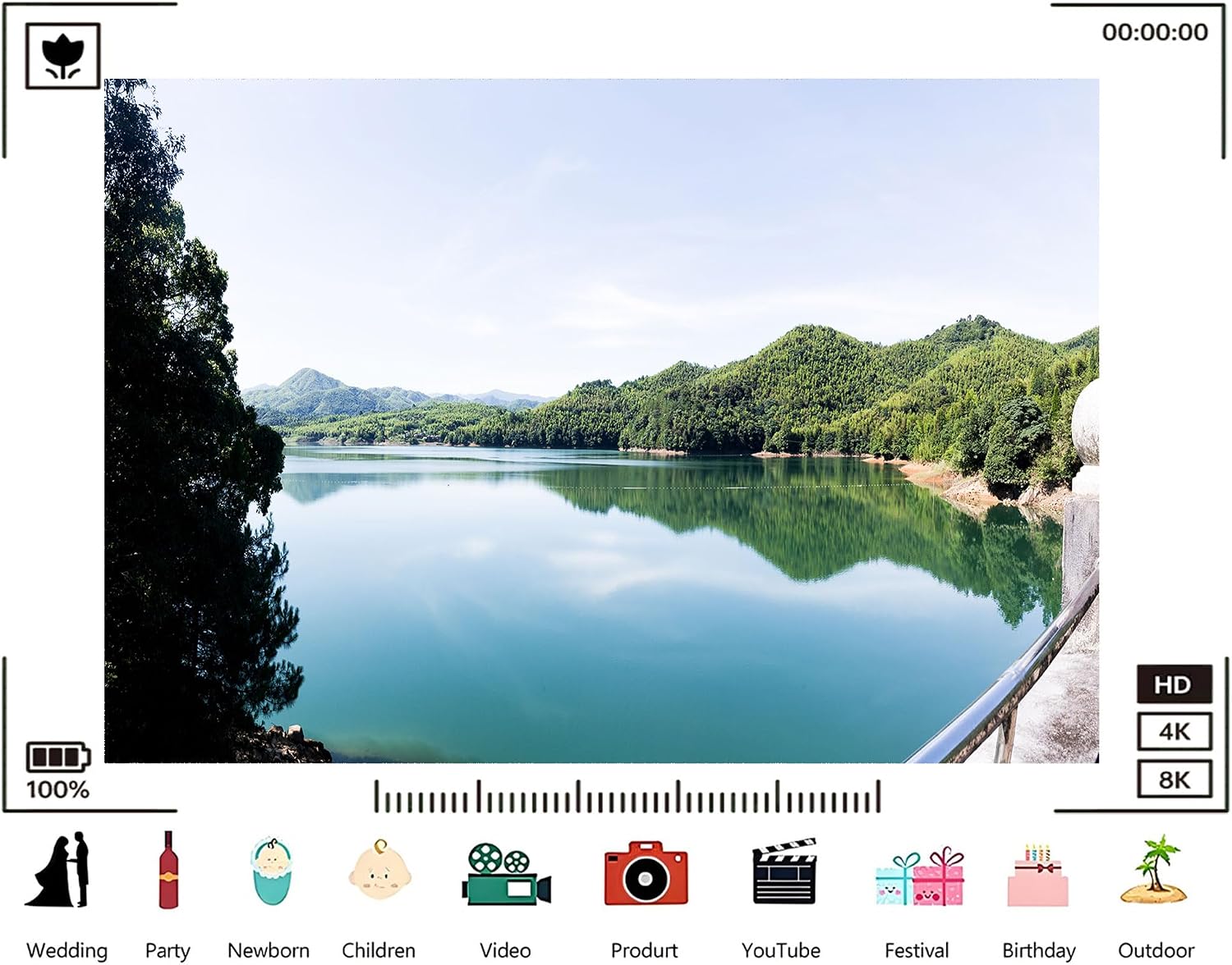 Trykid 20x10ft Turquoise Lake Mountain Reflections Backdrop Lush Green Hills Clear Calm Water Photography Background Nature Escape Pristine Wilderness Party Decoration Photo Booth Prop Fabric