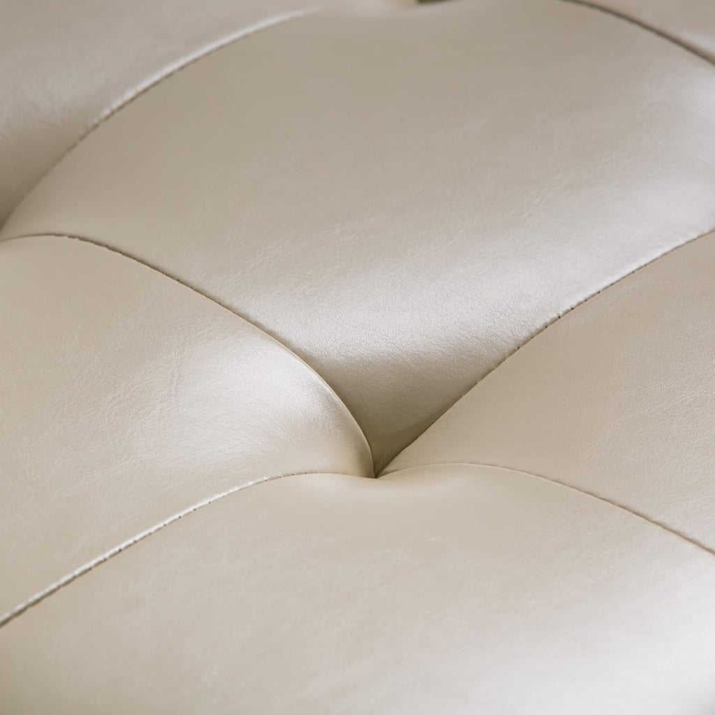 SIMPLIHOME Cosmopolitan Storage Ottoman - 34 inch Wide Upholstered Vegan Leather Rectangle Storage Ottoman Bench in Satin Cream, Transitional Tufted Ottoman for Living Room with Lift-Up Lid