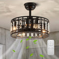 18' Black Crystal Caged Ceiling Fan with Light and Remote, Industrial Caged Chandelier Fan 8-Blade Fandelier Modern Enclosed Ceiling Fan for Kitchen Dining Room Living Room