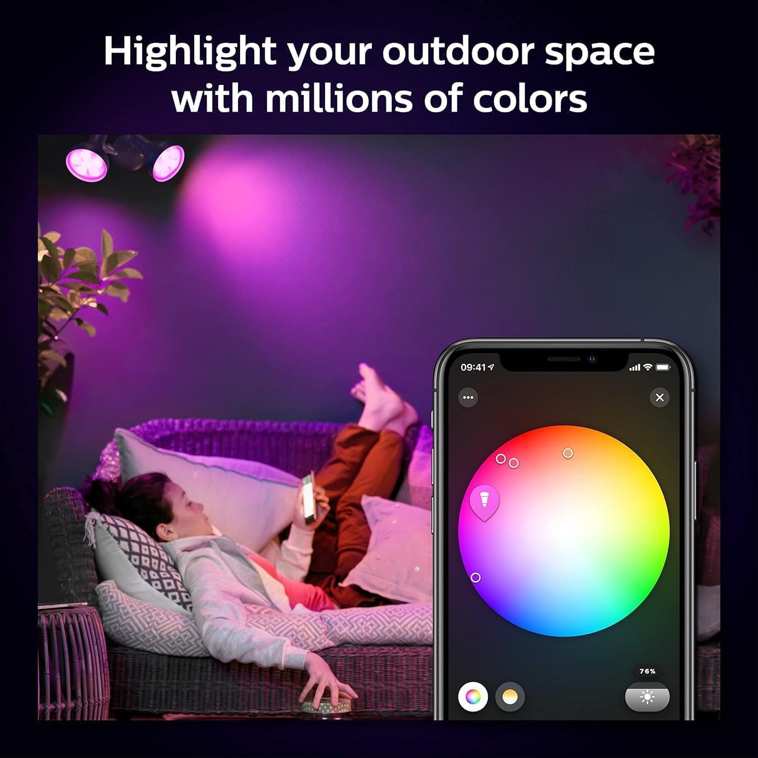 Philips Hue Smart 100W PAR38 LED Bulb, White & Color Ambiance Color-Changing Light, 1300LM, E26, Control with Hue App, Compatible with Alexa, Google Assistant and Apple Homekit (Pack of 4)